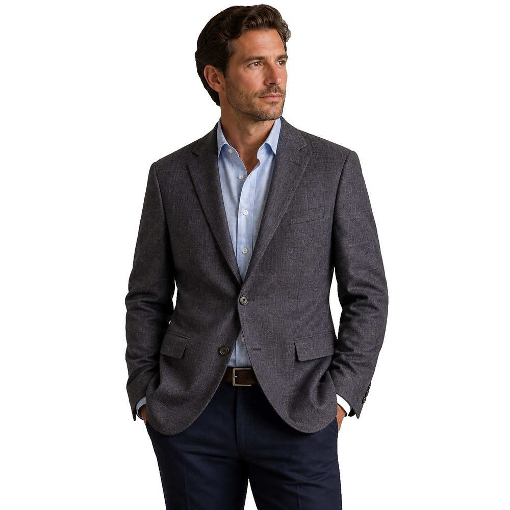Joseph & Feiss Gold 100% Wool Blazer 46R Gray Plaid Executive Fit Sport Coat Men
